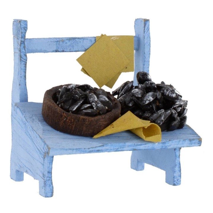 Banco in legno con cozze cm 7,5x5x7,5 h per statue da 10 cm