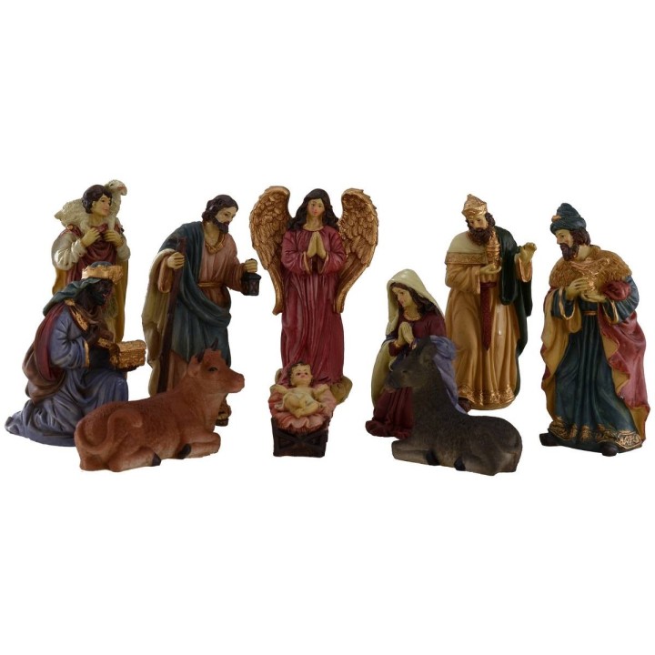 Natività in set da 10 soggetti cm 15 in resina