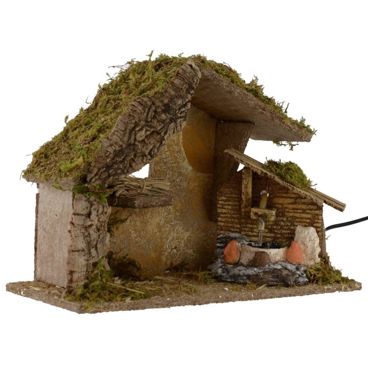 Capanna con fontana funzionante cm 36x16,5x24,5 h per Natività