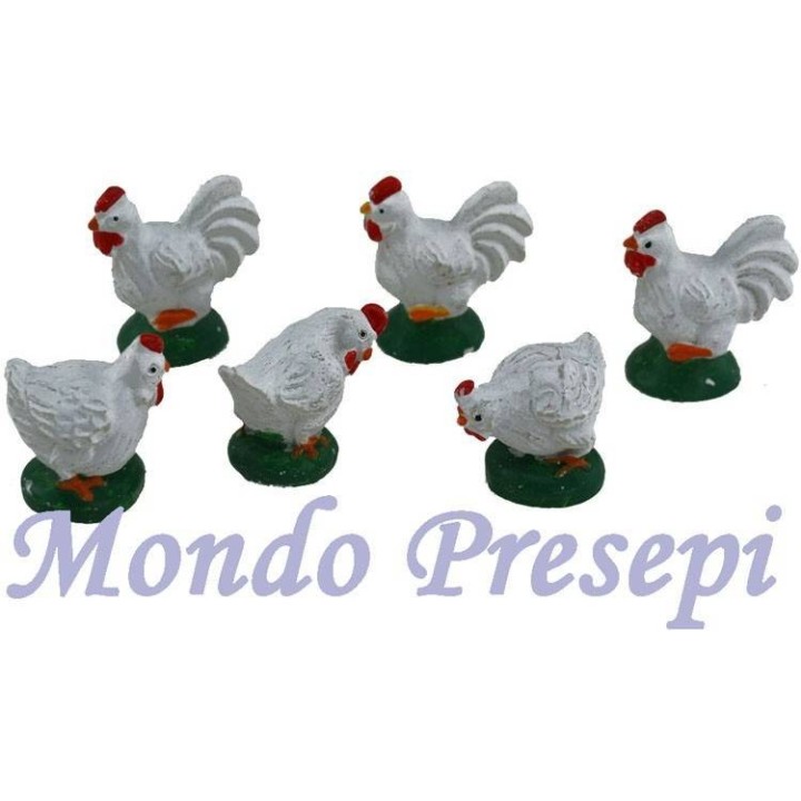 Set of 6 hens in resin 3,5-4 cm