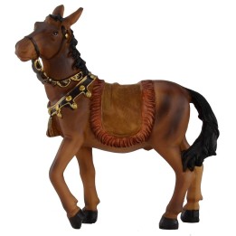 Caballo marrón con bridas y silla para estatuas de 12 cm.