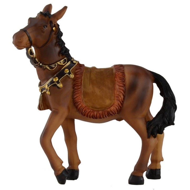 Cavallo marrone con briglie e sella per statue 12 cm