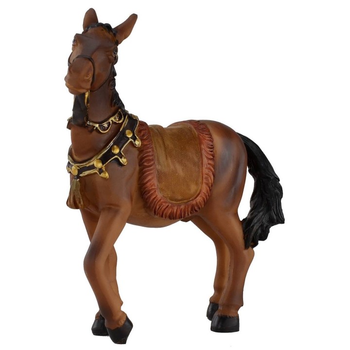 Caballo marrón con bridas y silla para estatuas de 12 cm.