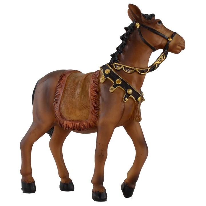 Caballo marrón con bridas y silla para estatuas de 12 cm.