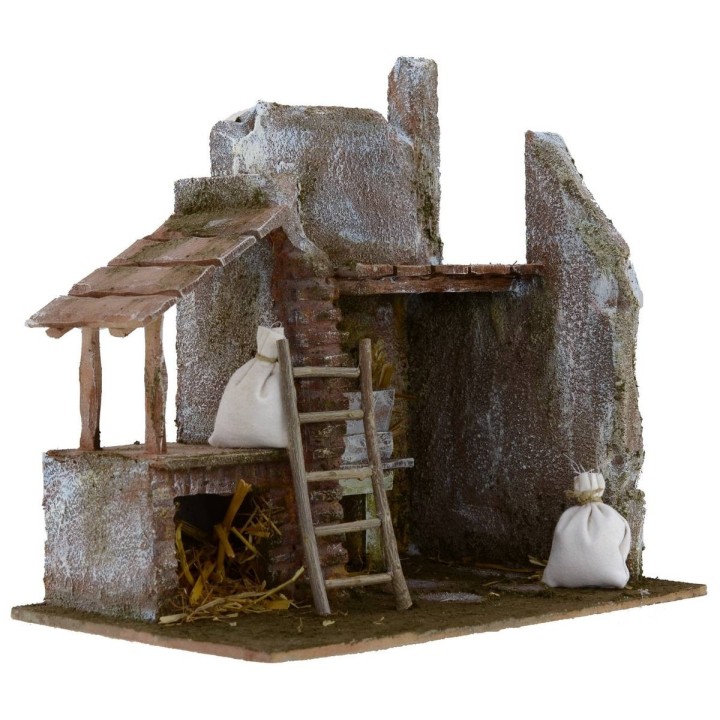 Barn with wooden pergola cm 24x17,5x25 h for statues 12 cm