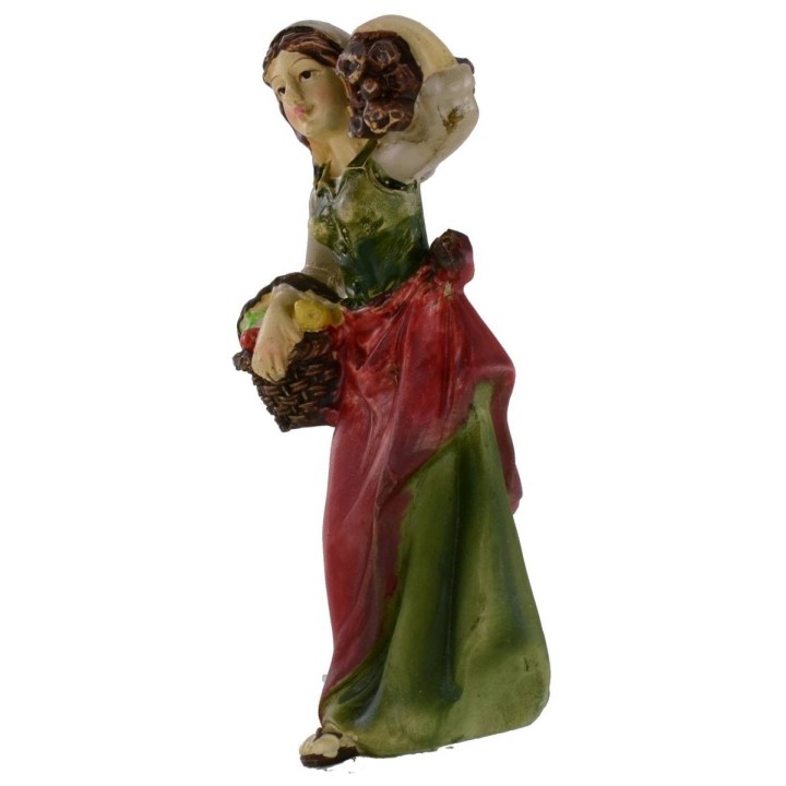 Woman with basket and wood on her shoulder series 10 cm in resin