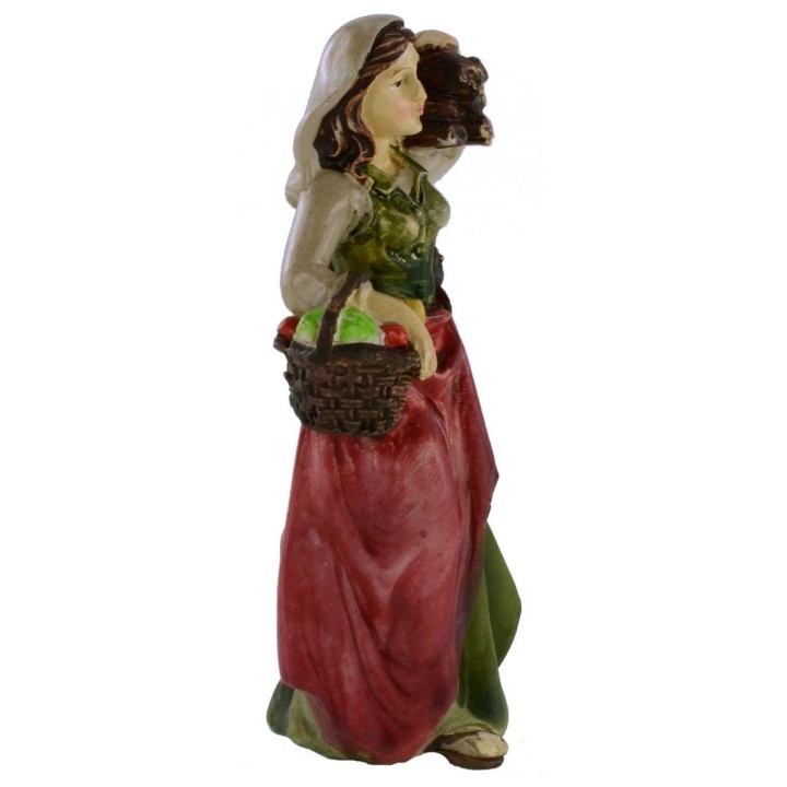 Donna con cesto e legna in spalla serie 10 cm in resina