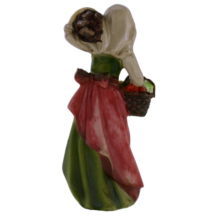 Donna con cesto e legna in spalla serie 10 cm in resina