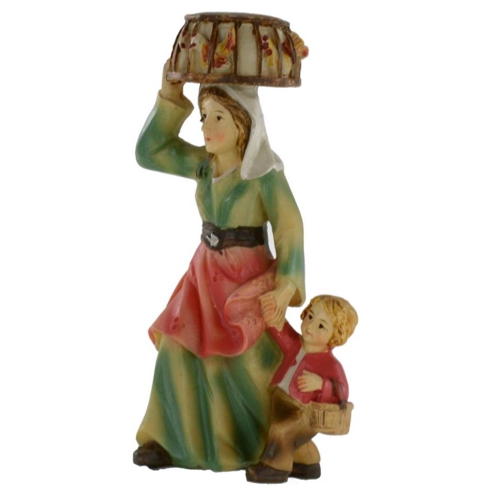 Woman with child and cage on the head 8 cm series in resin