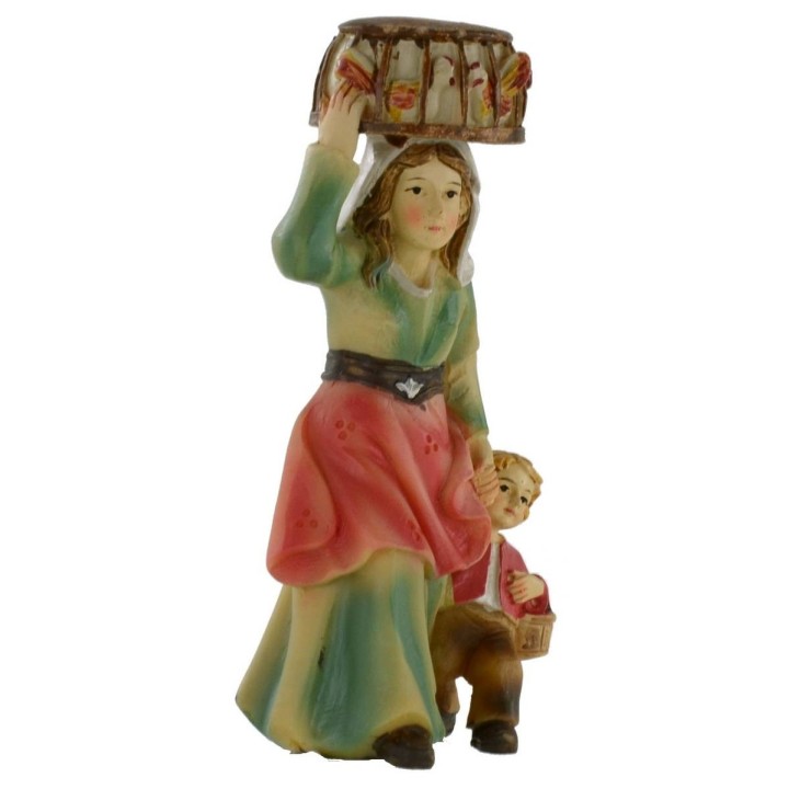 Mujer con niño y jaula en la cabeza serie 8 cm en resina