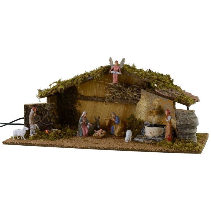 Cabaña completa de estatuas Landi de 10 cm con fuego y fuente