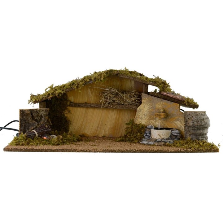 Cabaña con fuego y fuente funcionales cm 54x25x21 h para