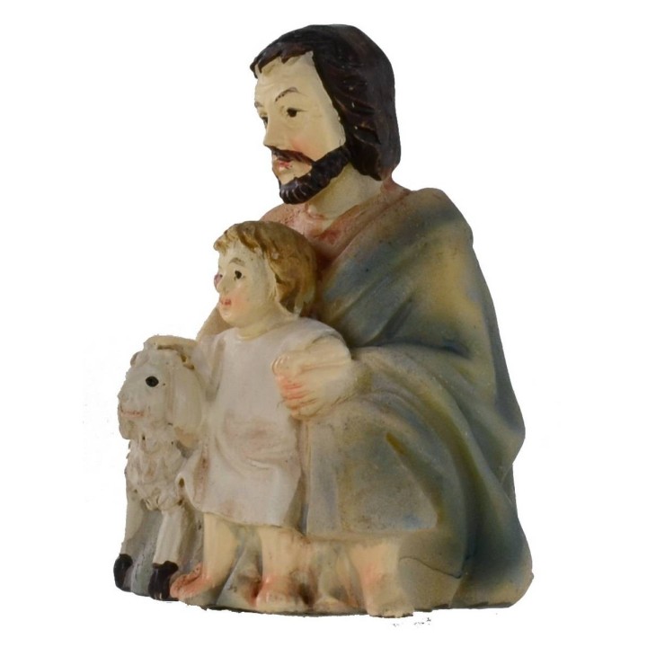 Pastore seduto con bambino e agnello serie 9 cm in resina