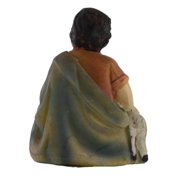 Shepherd sitting with child and lamb series 9 cm in resin