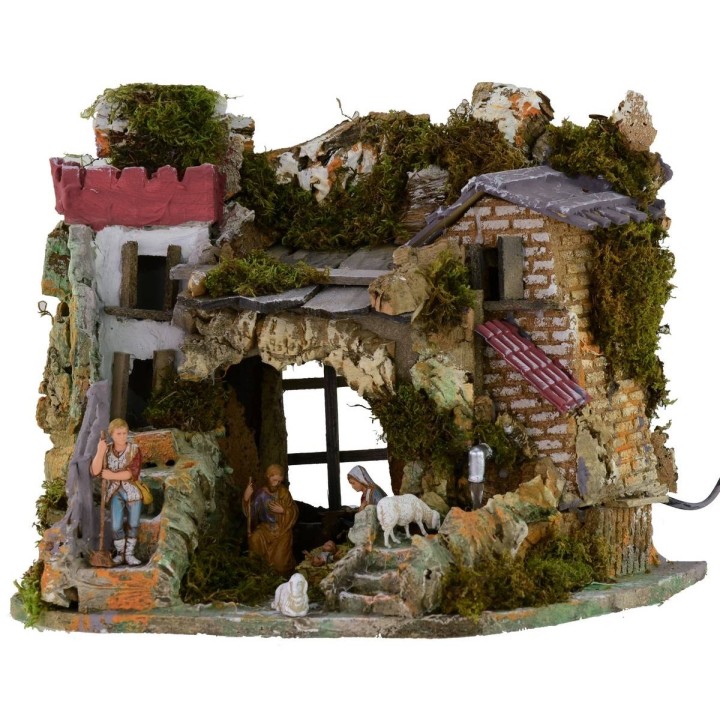 Nativity scene complete with Landi statues with functioning