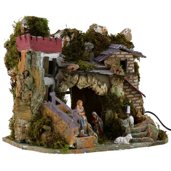Belén completo de figuras Landi con fuente funcional y cueva de