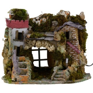 Belén con fuente funcional y cueva de 37,5x27x30 cm h