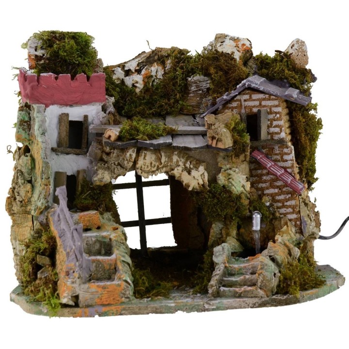 Belén con fuente funcional y cueva de 37,5x27x30 cm h