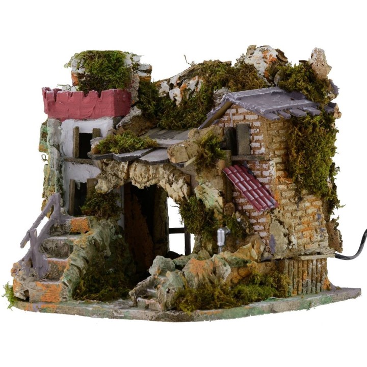 Belén con fuente funcional y cueva de 37,5x27x30 cm h
