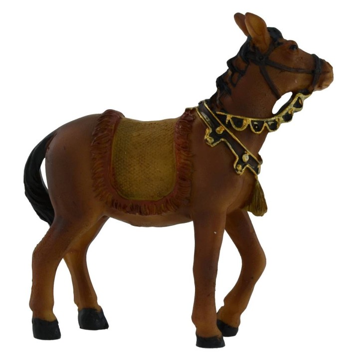 Caballo marrón con bridas y silla de montar de 10,8x10,5 cm h