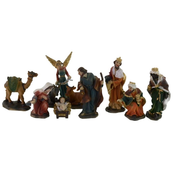 Set 10 figures 7 cm Nativity scene, Magi, angel and camel
