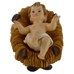 Gesù Bambino cm 7x10 in resina con culla per statue da 25-30 cm