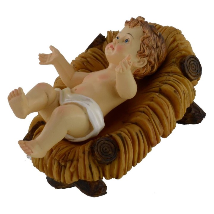 Gesù Bambino cm 7x10 in resina con culla per statue da 25-30 cm