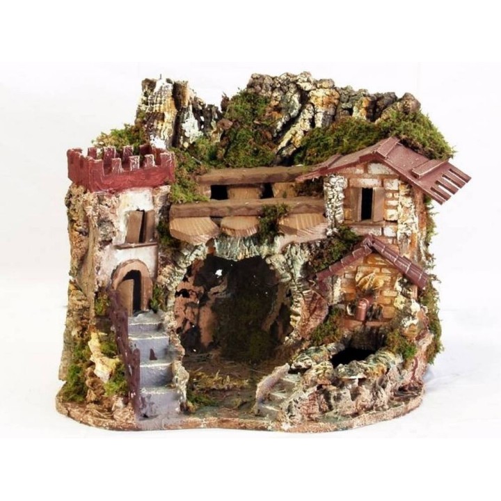 Belén con fuente funcional y cueva de 37,5x27x30 cm h