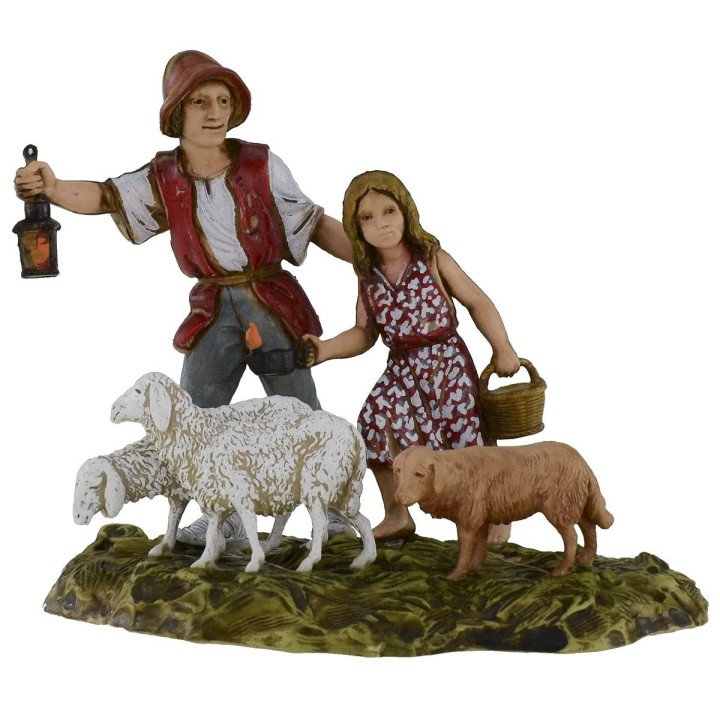 Girl and man with lantern 10 cm Landi Moranduzzo