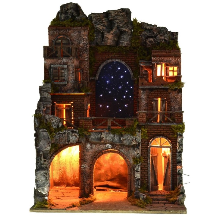 Presepe illuminato con cielo stellato a fibre ottiche cm