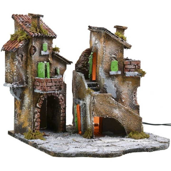 Cortile con case e luci cm 31,5x30x31 h