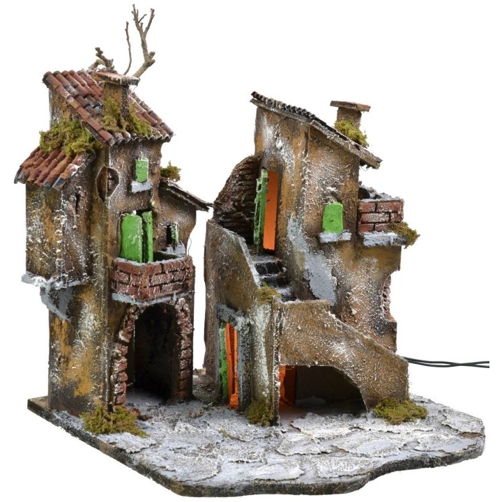 Patio con casas y luces cm 31,5x30x31 h