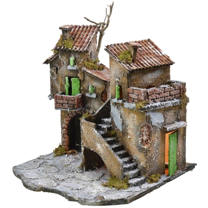 Cortile con case e luci cm 31,5x30x31 h