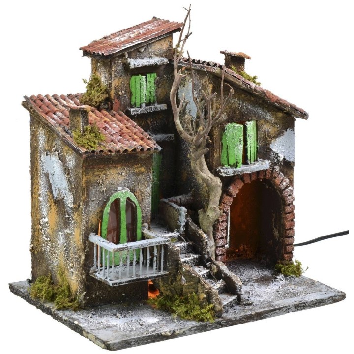 Illuminated houses with shop cm 30x21x29,5 h
