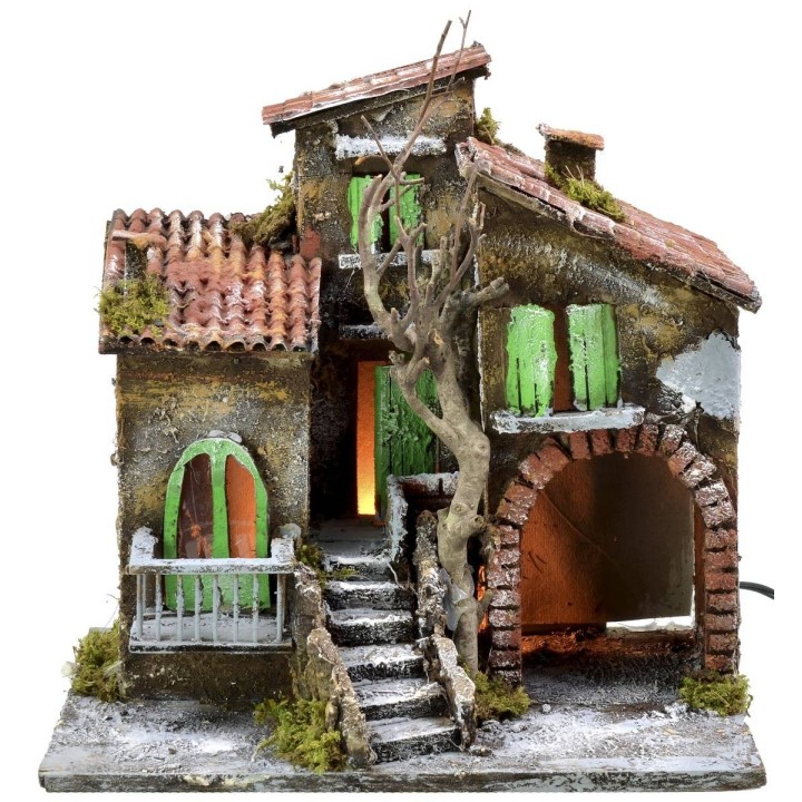 Illuminated houses with shop cm 30x21x29,5 h