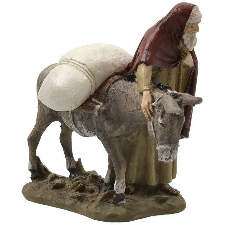 Viandante orientale con asino in resina dipinta 10 cm serie