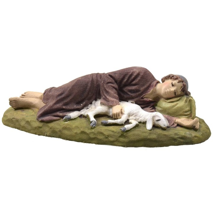 Dormiente con pecora in resina dipinta 10 cm serie economica