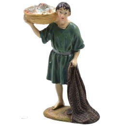 Pescador con red de resina pintada 10 cm serie económica Landi