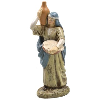 Donna con anfora e cesto in resina dipinta 12 cm serie