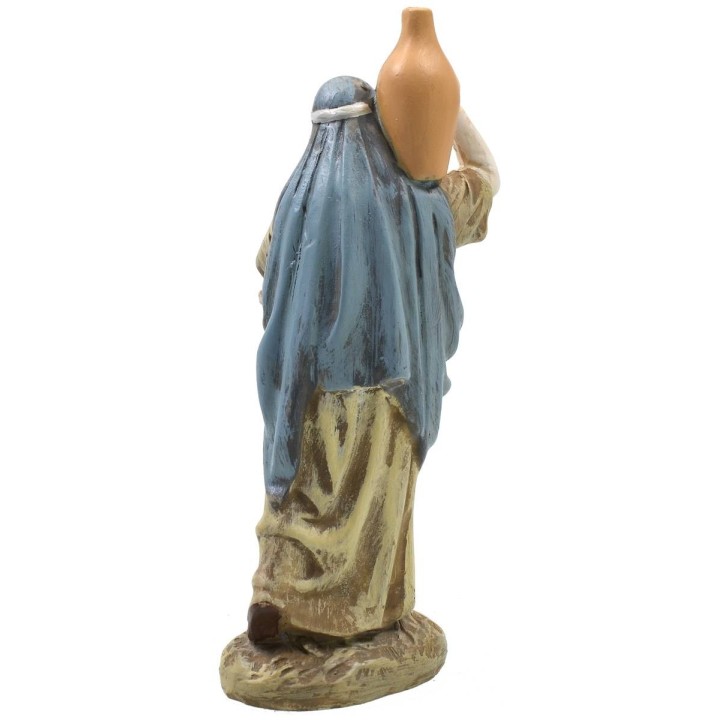 Mujer con ánfora y cesta en resina pintada 12 cm serie