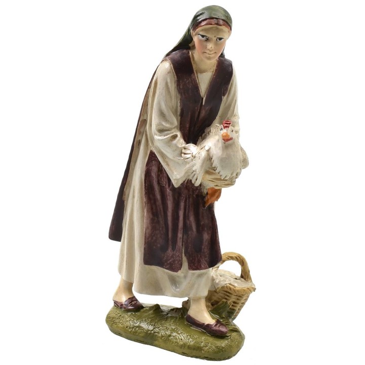 Mujer con gallina en resina pintada 12 cm serie económica Landi