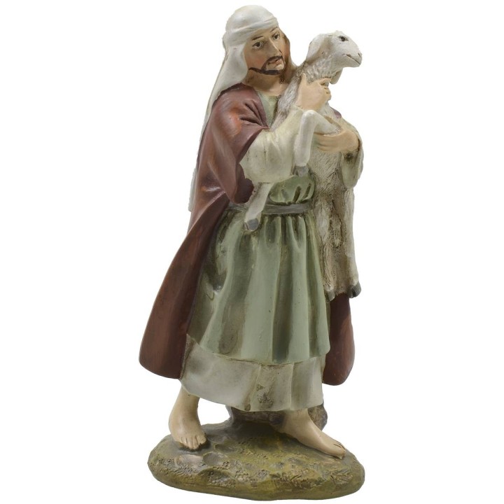 Buon pastore con agnello in resina dipinta 12 cm serie