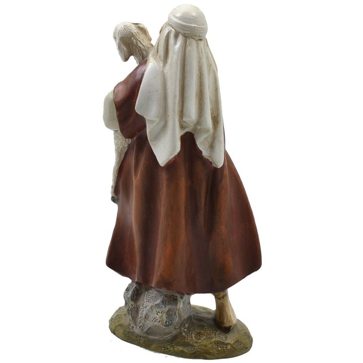 Buon pastore con agnello in resina dipinta 12 cm serie