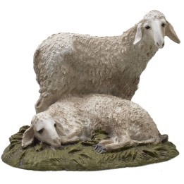 Coppia di pecore in resina dipinta per statue 10 cm serie