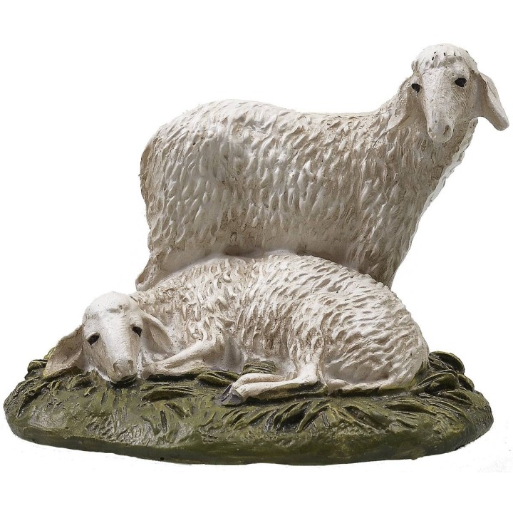 Pareja de ovejas con base de resina pintada para estatuas de 12