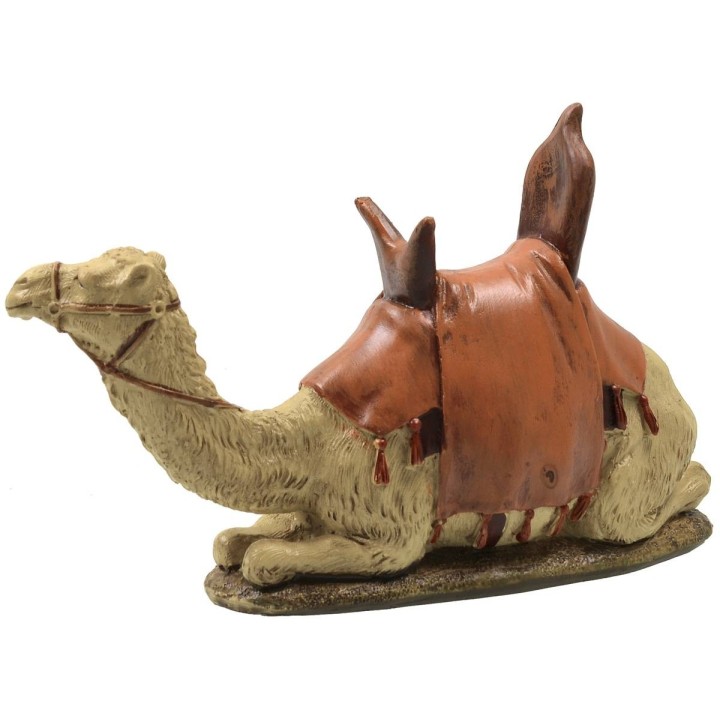 Seated dromedary with saddle in painted resin for statues 12 cm