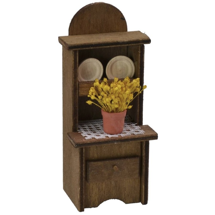 Credenza in legno con vaso di fiori e piatti cm 5,5x4,5x13 h.