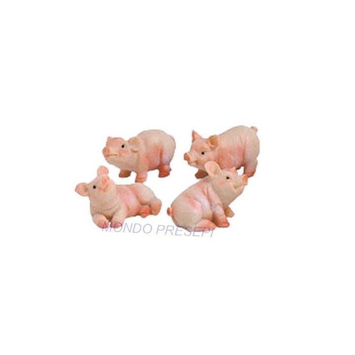 Set of 4 pigs in resin 3.5 cm
