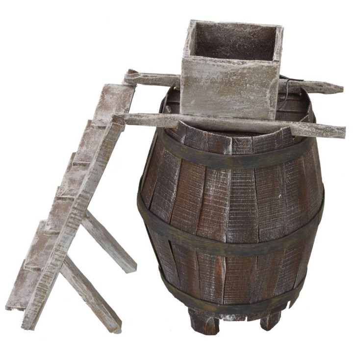Barrel with ladder and millstone for grapes cm 11.5Øx18 h