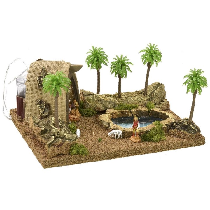 Illuminated Arab tent complete with Landi statues with pond and